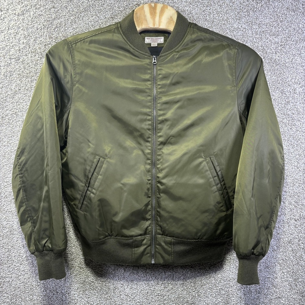 Wallace & Barnes Jacket Mens‎ Large Green Bomber Full Zip Insulated Lined Casual